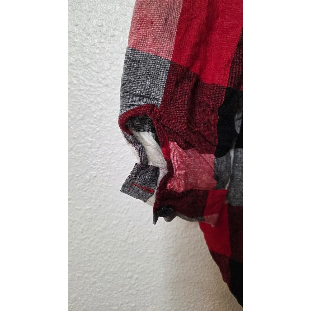 Linen Blend Plaid Button Up Relaxed Coastal Grandma Cottagecore Oversized Top 1X